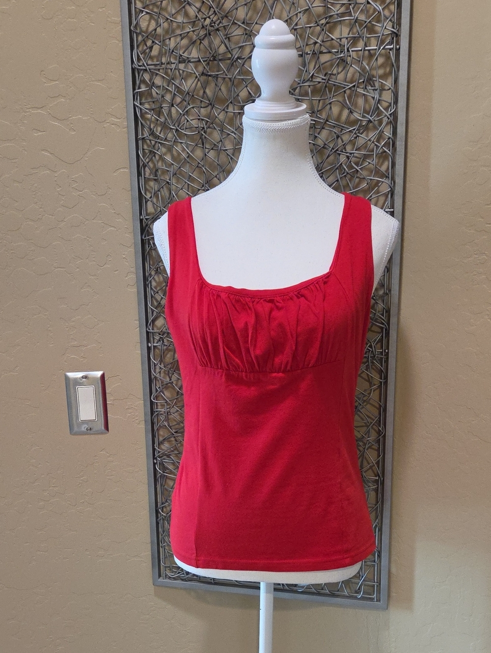 Moda International Bright Red Ruched Square Neck Tank